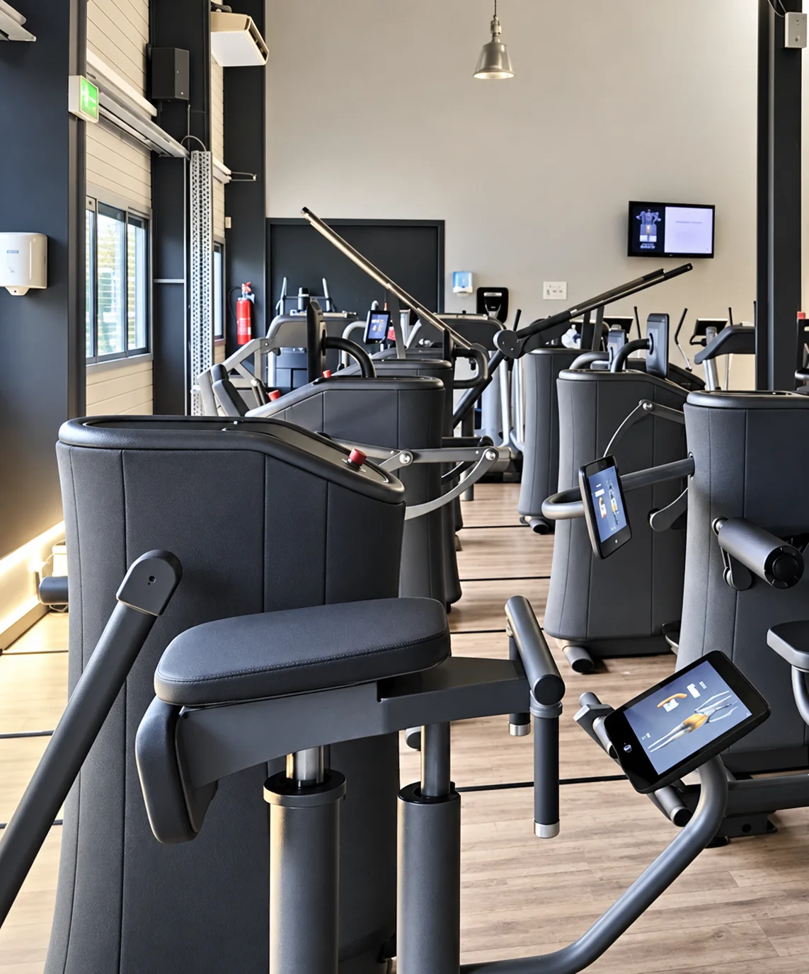 Les machines EGYM du club alignées en circuit
